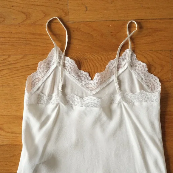 The Kooples Camisole Women White Lace Trim Silk Coquette Size 1 US S Coquette - Picture 9 of 10